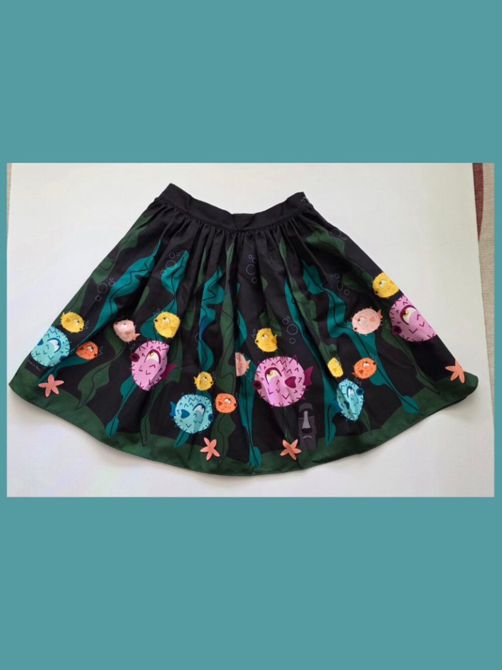 Puffer Fish Novelty Print Circle Skirt Oblong Box Shop XL Retro Pinup - Picture 2 of 2